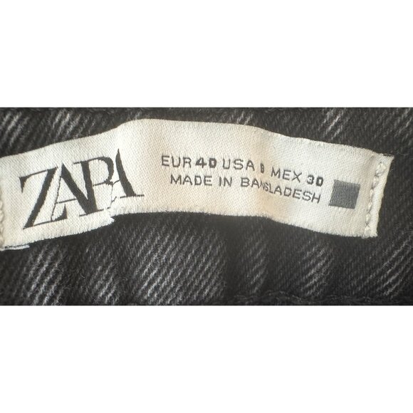ZARA Size 8 Black High-Waist Straight-Leg Jeans Raw Hem - Picture 6 of 13